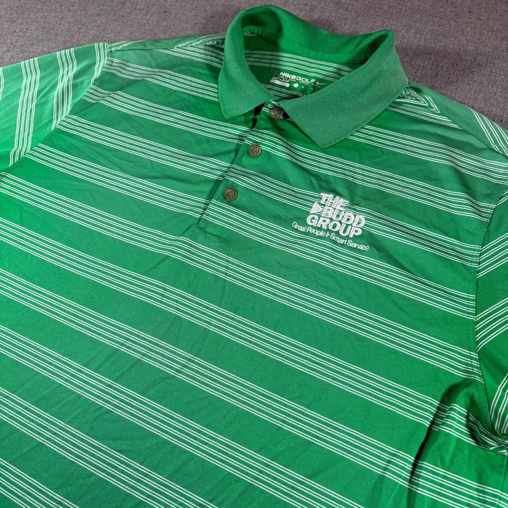 Nike Golf Polo Shirt Mens XL Green Striped Dri-FIT Short Sleeve Embroidered